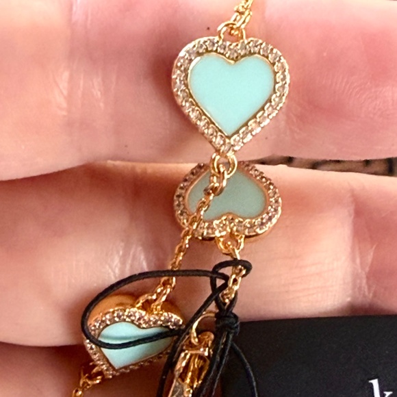 KATE SPADE BRACELET ⭐️TAKE HEART PAVE CRYSTAL- MINT ENAMEL CZ GOLD TONE-Pierced - Picture 14 of 16